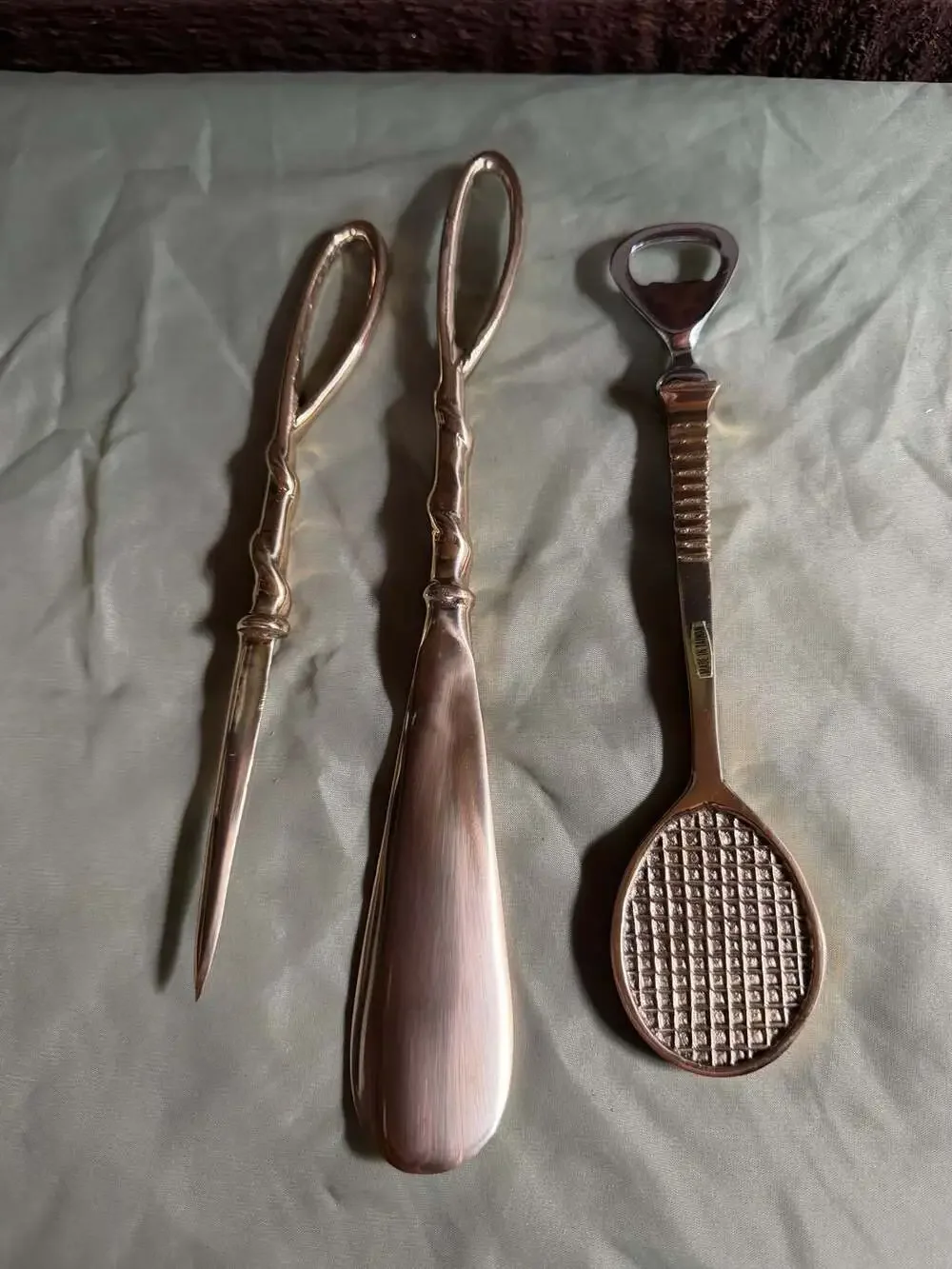 Vtg Tool Set Including Letter Opener, Shoehorn, and Tennis Racket Bottle Opener